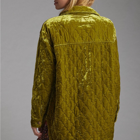 Anthropologie velvet vibrant Green oversized quilted jacket, size XL, NWOT! - Picture 3 of 7